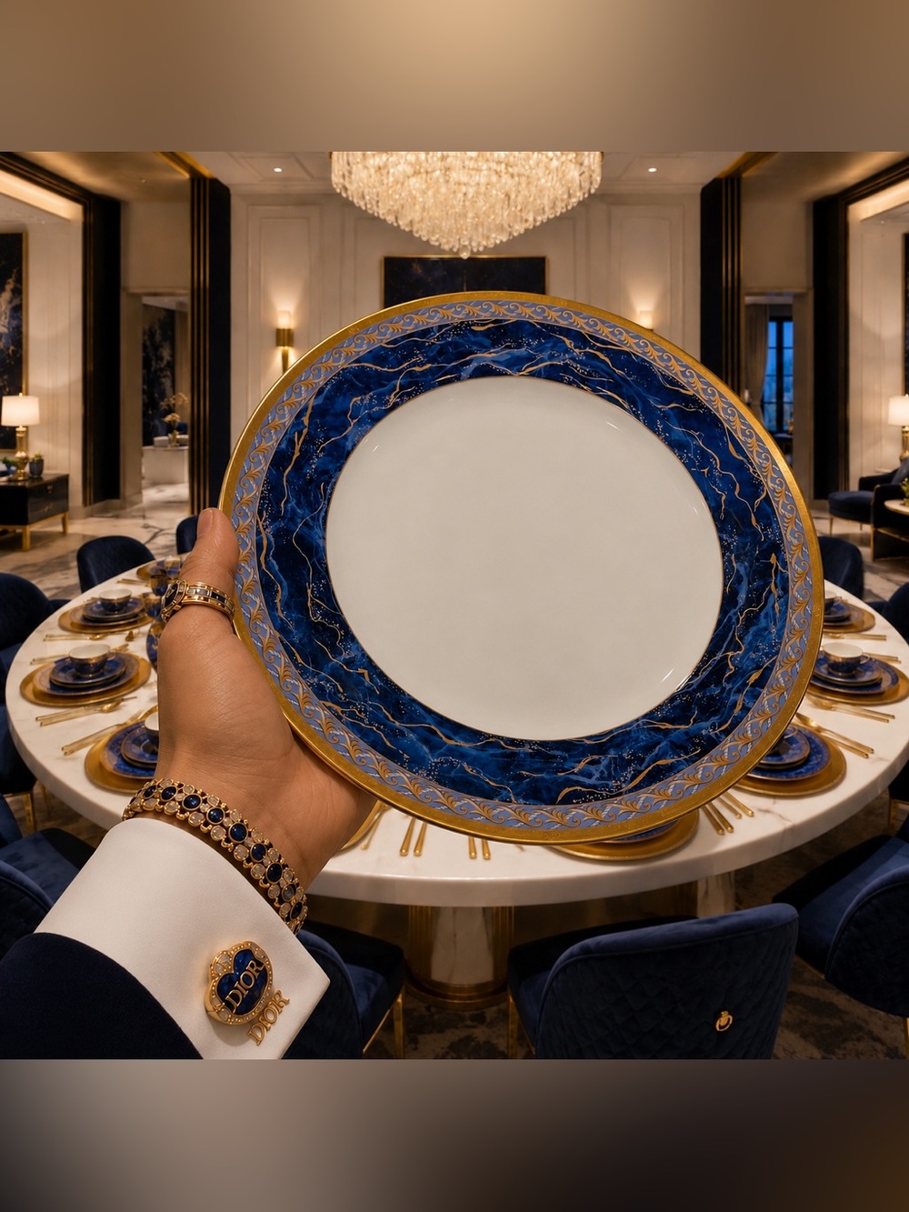 Christian Dior Azure Royale Fine Original Art DINNER PLATE 90s Vintage Porcelain